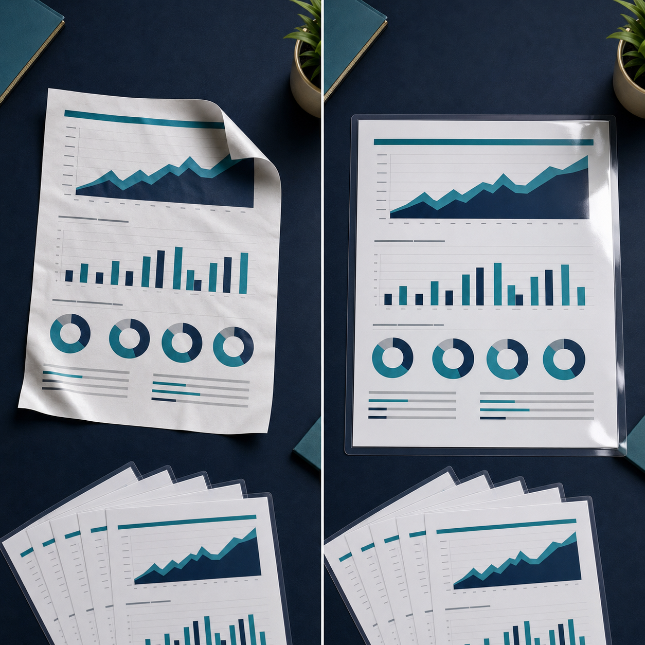 Before and after comparison of A3 document lamination