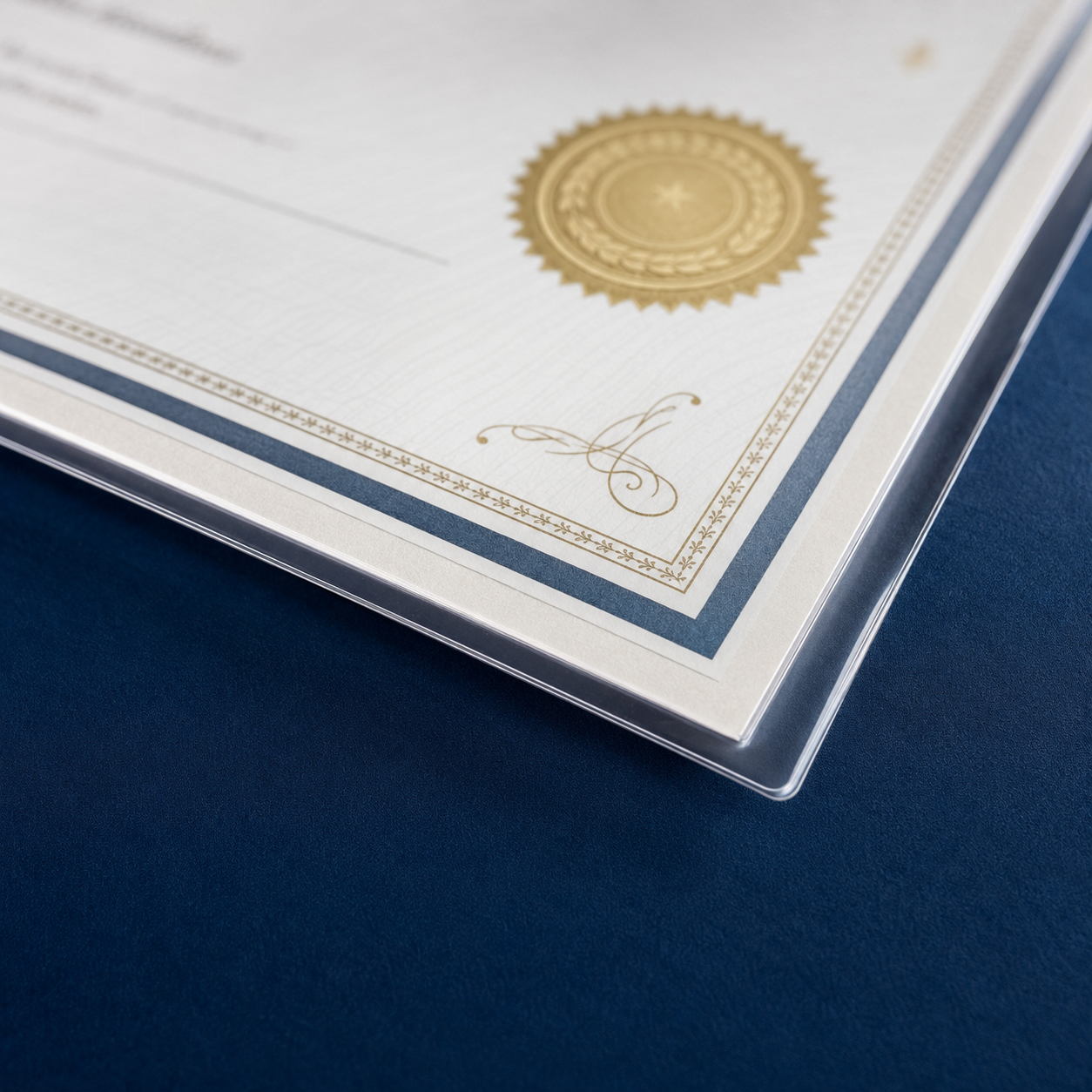 Close-up of sealed A4 certificate lamination edge