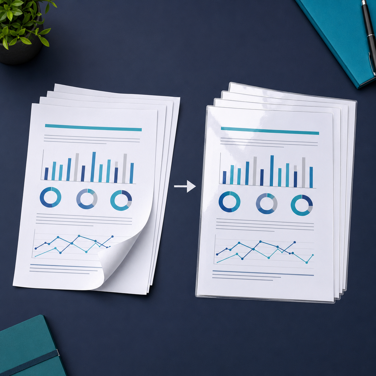 Before and after comparison of A4 document lamination
