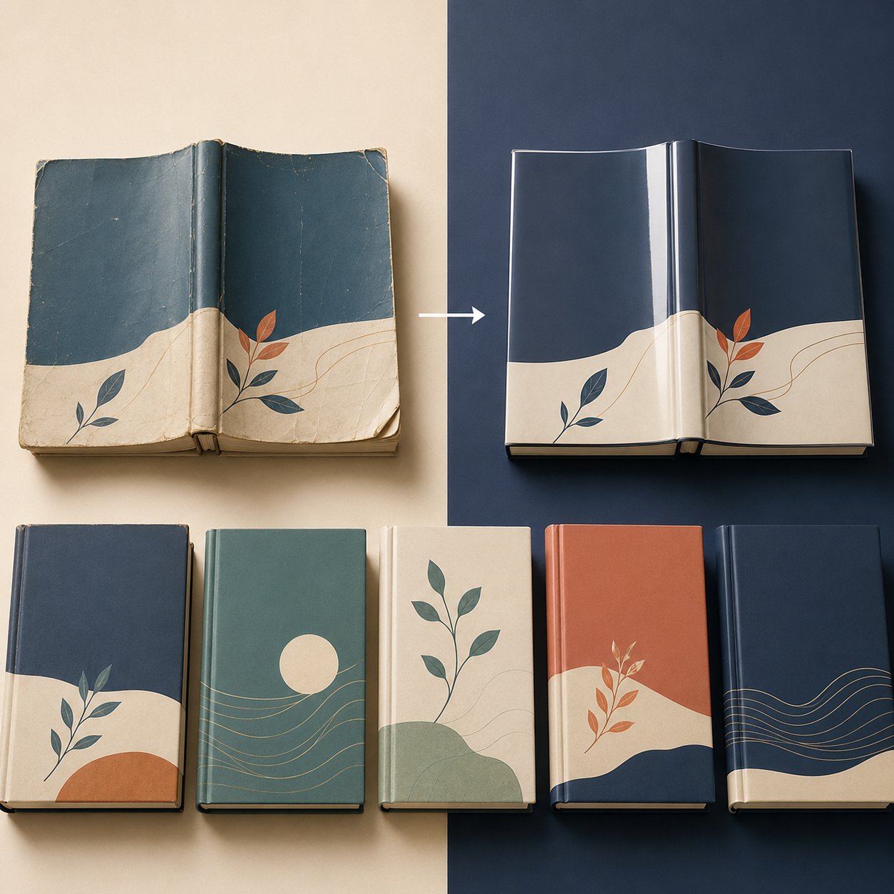 Before and after comparison of book jacket lamination