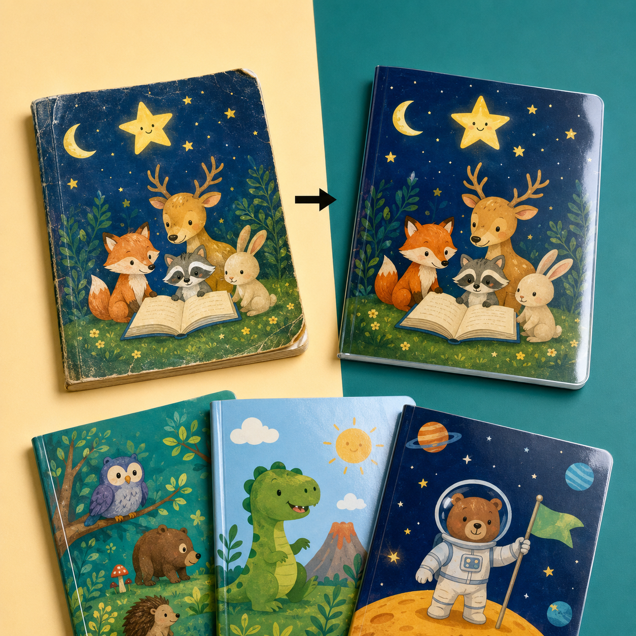 Before and after comparison of children's book lamination