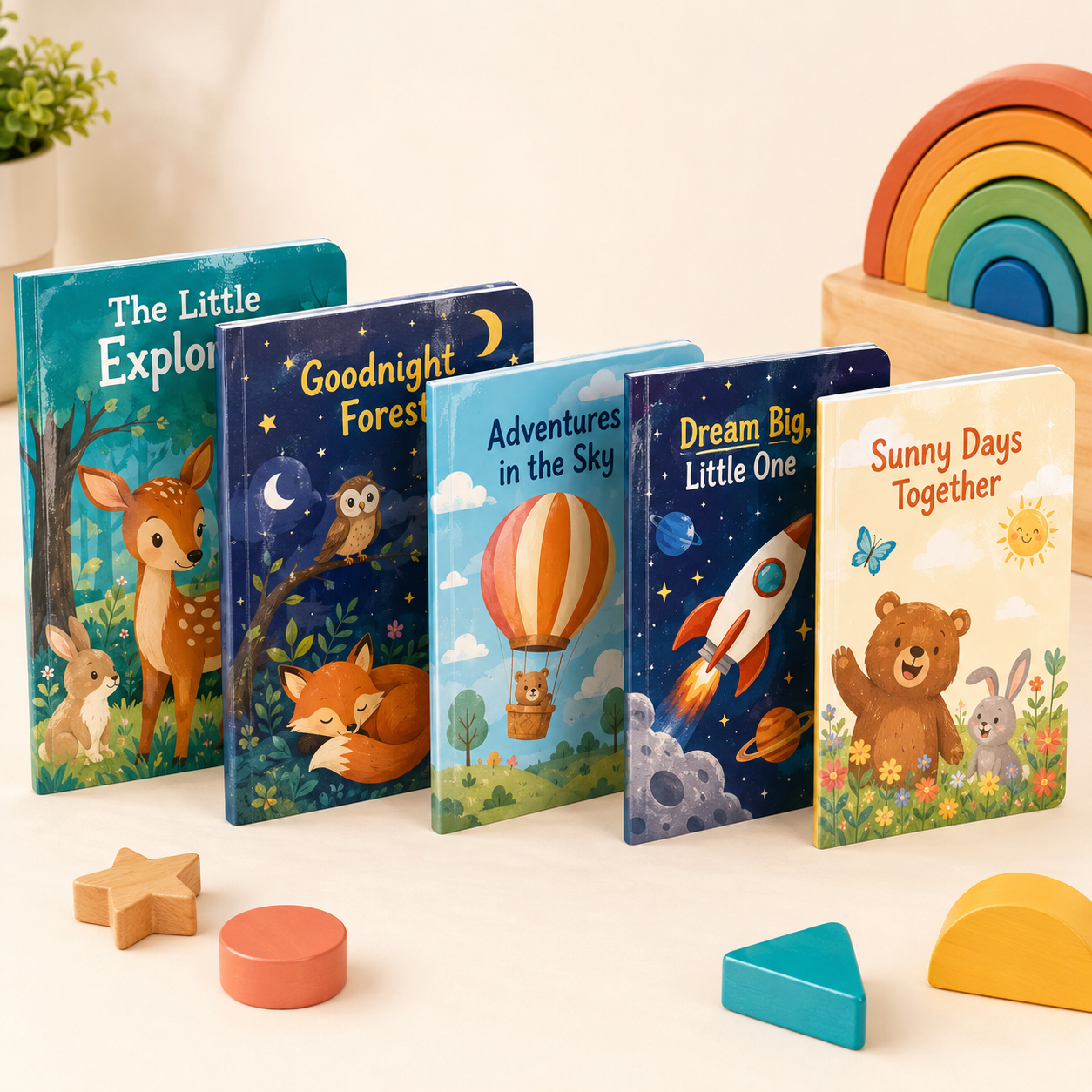 Five colorful children's books with premium clear lamination