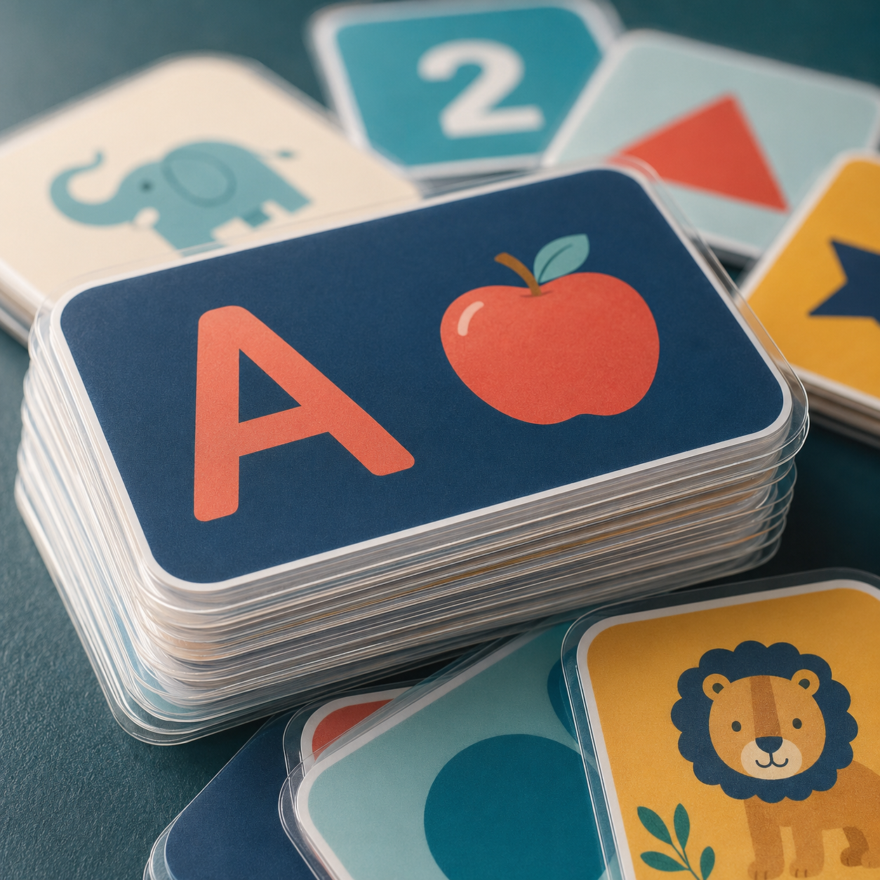 Close-up of rounded corners and clear sealed flash card lamination edges