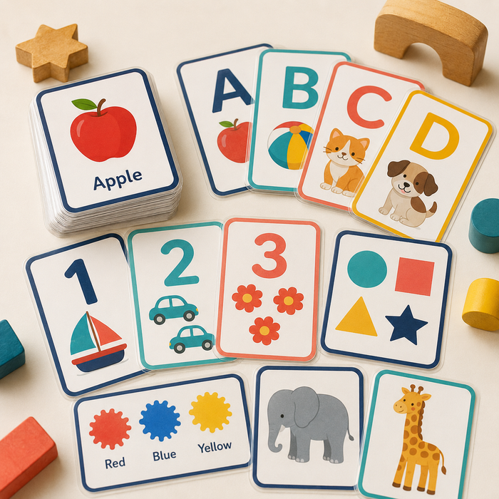 Premium set of colorful laminated educational flash cards