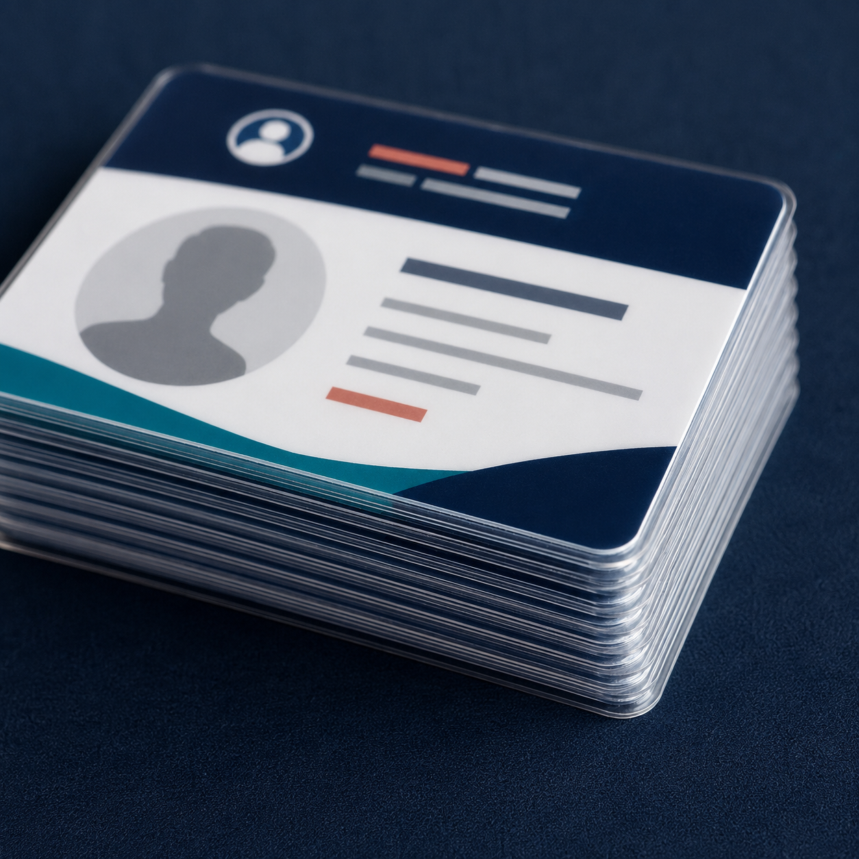 Close-up of rounded corners and clear sealed ID card lamination edges