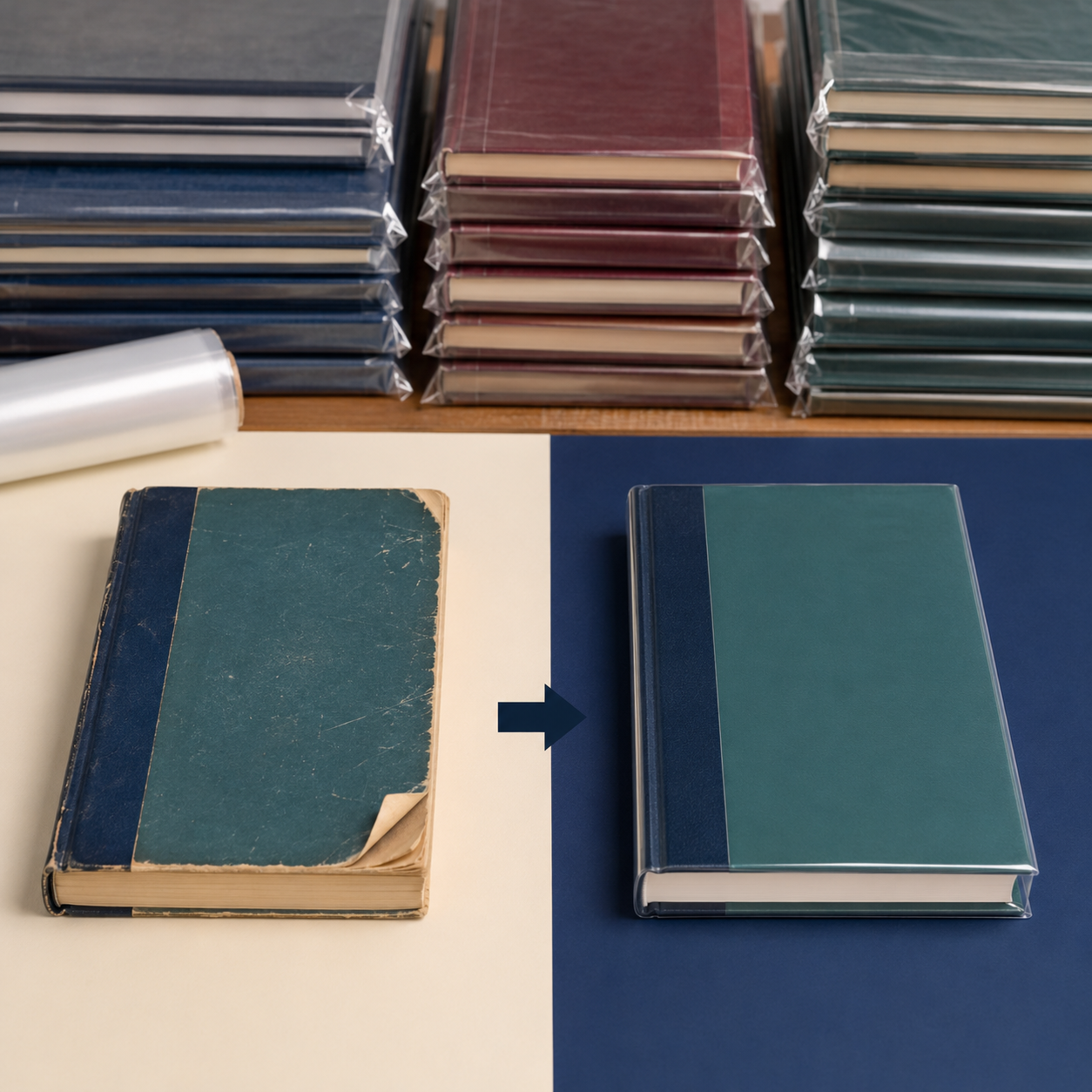 Before and after comparison of library book lamination