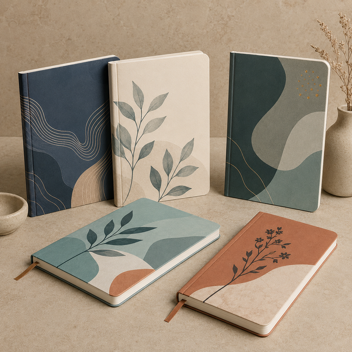 Five premium notebooks with soft-touch matte cover lamination