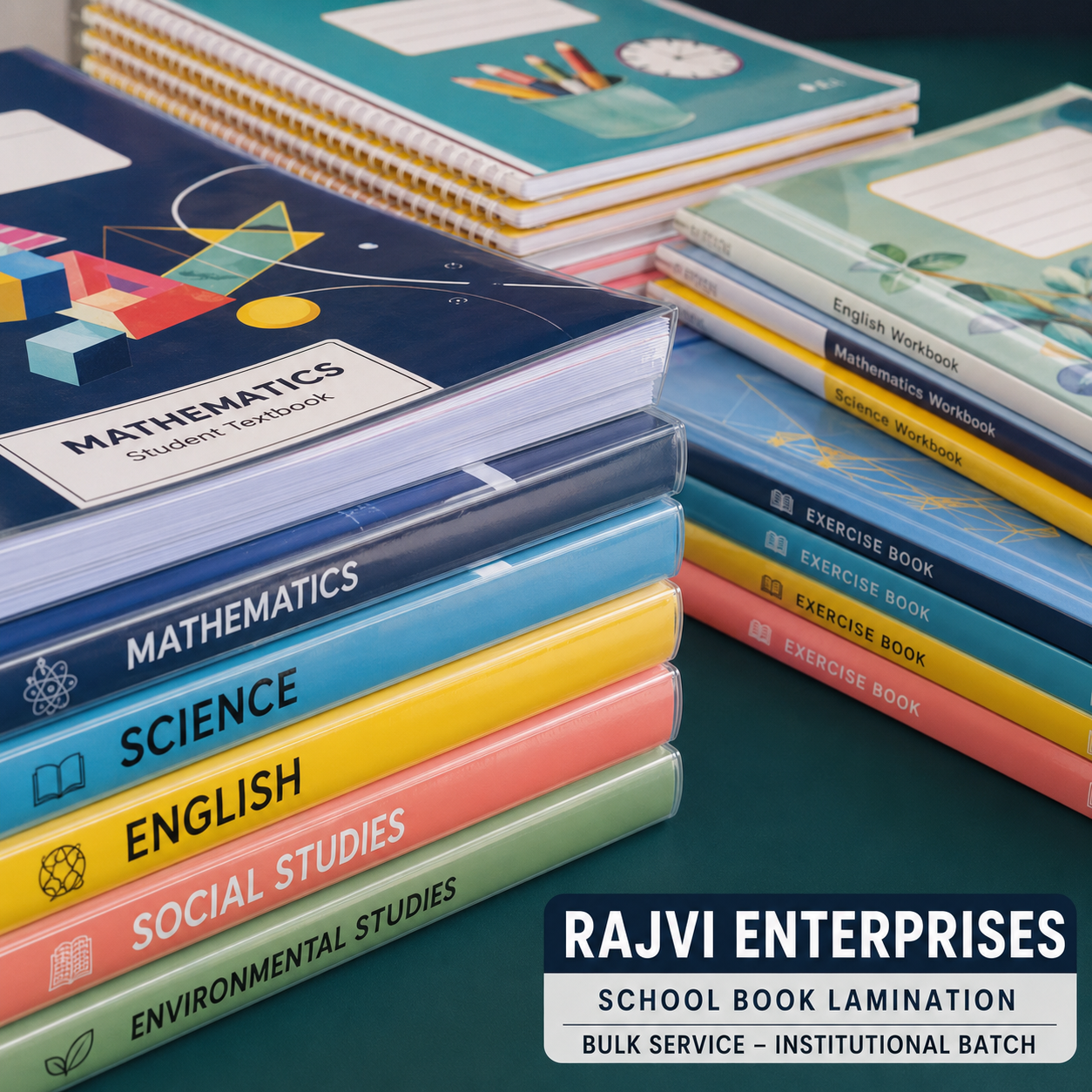 Bulk batch of professionally laminated school textbooks and workbooks