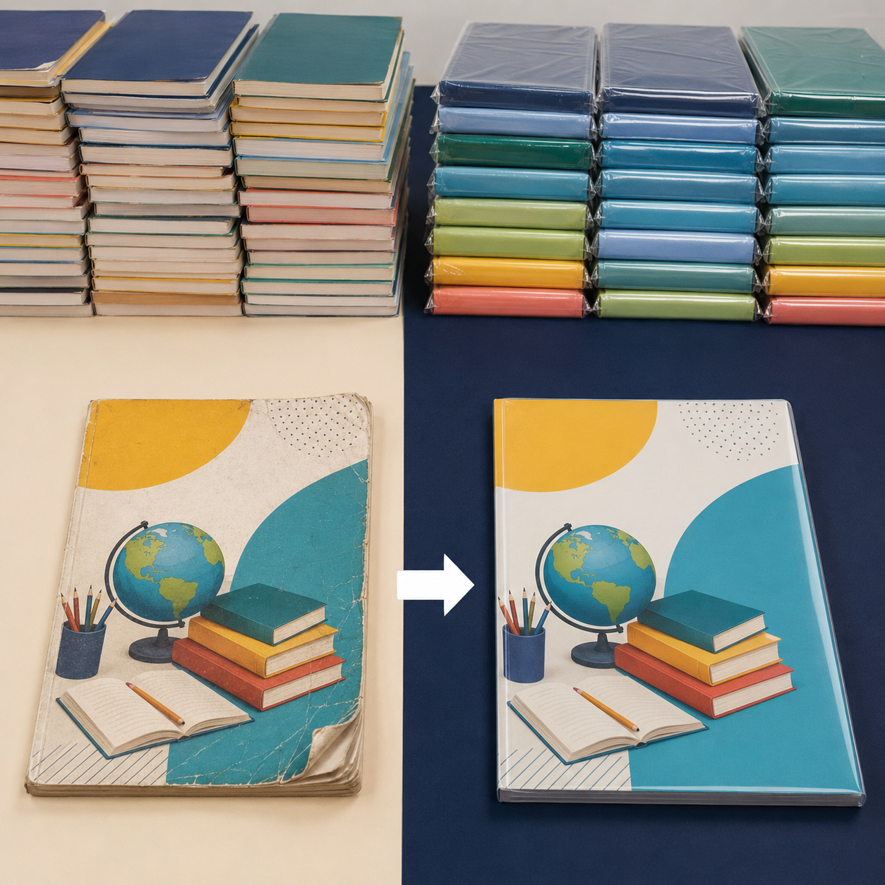 Protective bulk packaging containing laminated school books