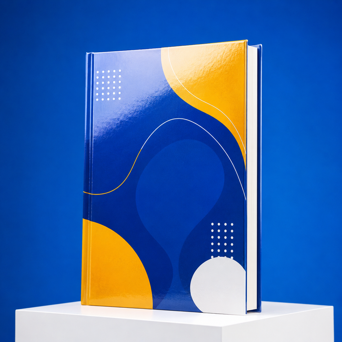Colorful textbook with a bright high-gloss protective laminated cover